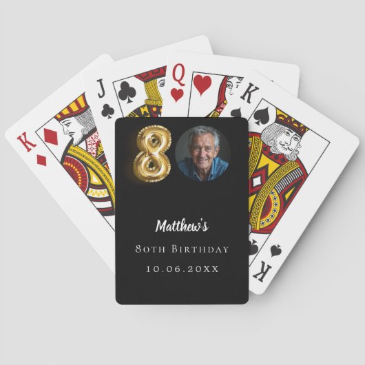 80e verjaardag zwart goud foto pokerkaarten (Achterkant)