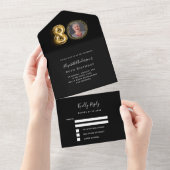 80e verjaardag zwart goud foto RSVP All In One Uitnodiging (Afscheurbaar)