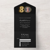 80e verjaardag zwart goud foto RSVP All In One Uitnodiging (Binnen)