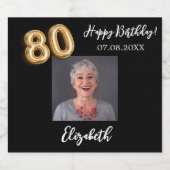 80e verjaardag zwart goud foto sparkling wijnetiket (Enkel label)