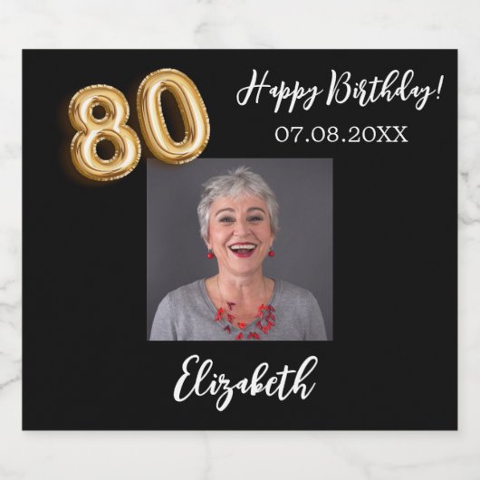 80e verjaardag zwart goud foto sparkling wijnetiket (Enkel label)