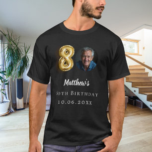 80e verjaardag zwart goud foto t-shirt