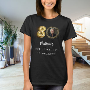 80e verjaardag zwart goud foto t-shirt