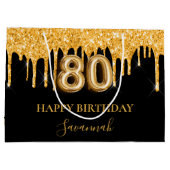 80e verjaardag zwart goud glitter druppelt naam groot cadeauzakje (Achterkant)