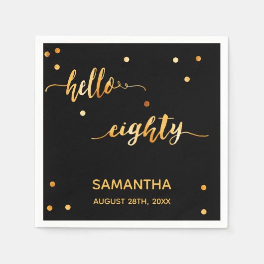 80e verjaardag zwart goud hallo naamscript 80 servet (Voorkant)