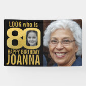 80e verjaardag zwart goud look 80 foto nu dan spandoek (Horizontaal)