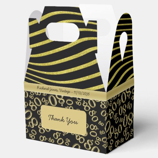 80e verjaardag zwart / goud nummerpatroon 80 bedankdoosjes (Geopend)