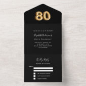 80e verjaardag zwart goud RSVP All In One Uitnodiging (Binnen)