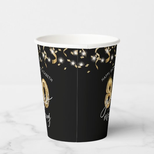 80e verjaardag zwart goud script ballon streamers papieren bekers (Rechts)