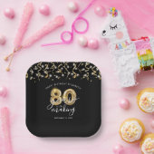 80e verjaardag zwart goud script ballon streamers papieren bordje (Feest)
