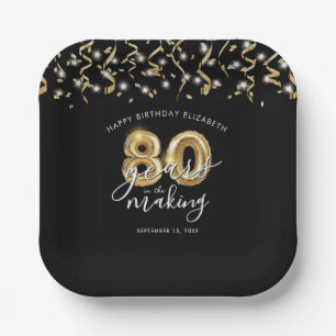 80e verjaardag zwart goud script ballon streamers papieren bordje