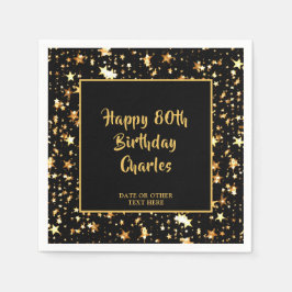 80e Verjaardag Zwart Goud Sterren Borstel Script C Servet