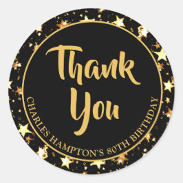 80e verjaardag Zwart Goud sterren DANK JE WEL Ronde Sticker