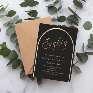 80e verjaardag Zwart Gouden Ark Elegant script Kaart