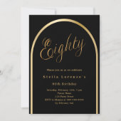 80e verjaardag Zwart Gouden Ark Elegant script Kaart (Voorkant)