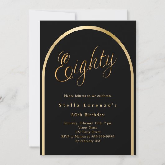 80e verjaardag Zwart Gouden Ark Elegant script Kaart (Voorkant)