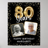 80e Verjaardag Zwart Gouden Ballon Confetti 2 Foto Poster (Voorkant)