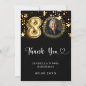 80e verjaardag zwart gouden sterren foto bedankkaart (Voorkant)