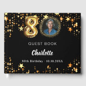 80e Verjaardag zwart gouden sterren foto Gastenboek (Voorkant)