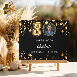 80e Verjaardag zwart gouden sterren foto Gastenboek