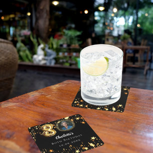 80e verjaardag zwart gouden sterren foto kartonnen onderzetters