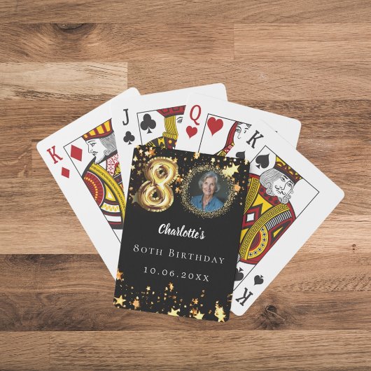 80e verjaardag zwart gouden sterren foto pokerkaarten
