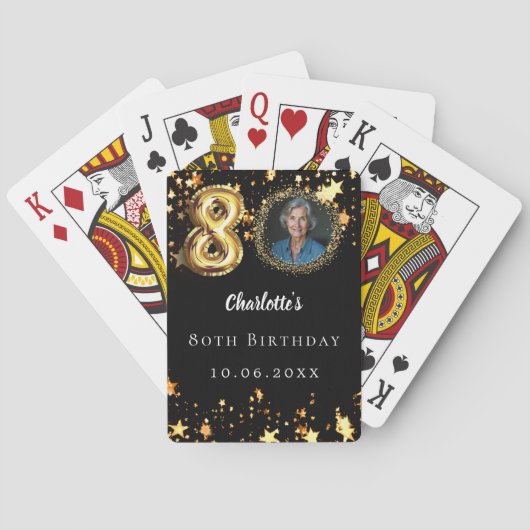 80e verjaardag zwart gouden sterren foto pokerkaarten (Achterkant)