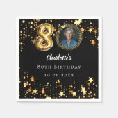 80e verjaardag zwart gouden sterren foto servet (Voorkant)
