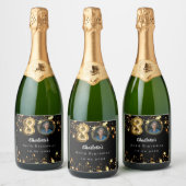 80e verjaardag zwart gouden sterren foto sparkling wijnetiket (Flessen)