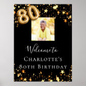 80e verjaardag zwart gouden sterren foto welkom poster (Voorkant)