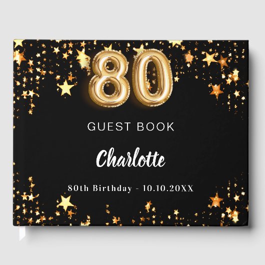 80e verjaardag zwart gouden sterren gastenboek (Voorkant)