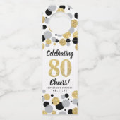 80e Verjaardag Zwart Grijs Goud Glitter Confetti Flessenhanger (Voorkant)
