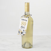 80e Verjaardag Zwart Grijs Goud Glitter Confetti Flessenhanger (Schuin)