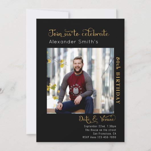 80e verjaardag zwart kaart (Voorkant)