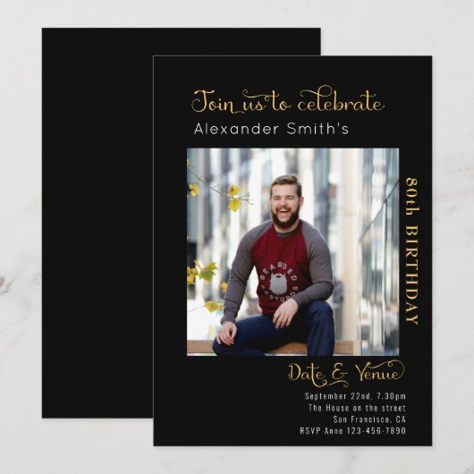 80e verjaardag zwart kaart (Voorkant / Achterkant)