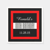 80e Verjaardag Zwart met Rood Lijst Custom V01C5 Servetten (Voorkant)
