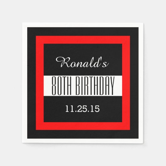 80e Verjaardag Zwart met Rood Lijst Custom V01C5 Servetten (Voorkant)