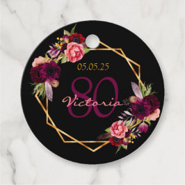80e verjaardag zwart paars bloem bedankt bedankjes labels