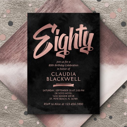 80e verjaardag Zwart Roos Goud Kaart