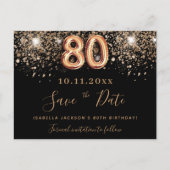 80e verjaardag zwart roos goud met uitzondering va aankondigingskaart (Voorkant)