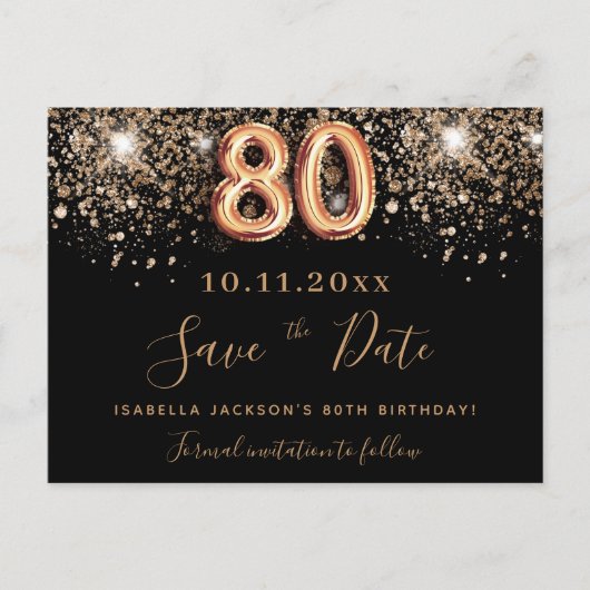 80e verjaardag zwart roos goud met uitzondering va aankondigingskaart (Voorkant)