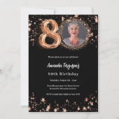 80e verjaardag zwart roos gouden fotosterren kaart (Voorkant)