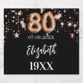 80e verjaardag zwart roos gouden sterren sparkling wijnetiket (Enkel label)