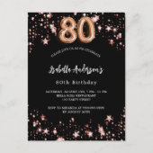 80e verjaardag zwart roos gouden sterren uitnodiging briefkaart (Voorkant)