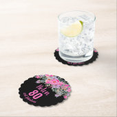 80e verjaardag zwart roze bloemenschrift naam kartonnen onderzetters (Insitu)