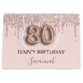 80e verjaardag zwart roze glitter druppelt roos go groot cadeauzakje (Voorkant)