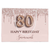 80e verjaardag zwart roze glitter druppelt roos go groot cadeauzakje (Achterkant)