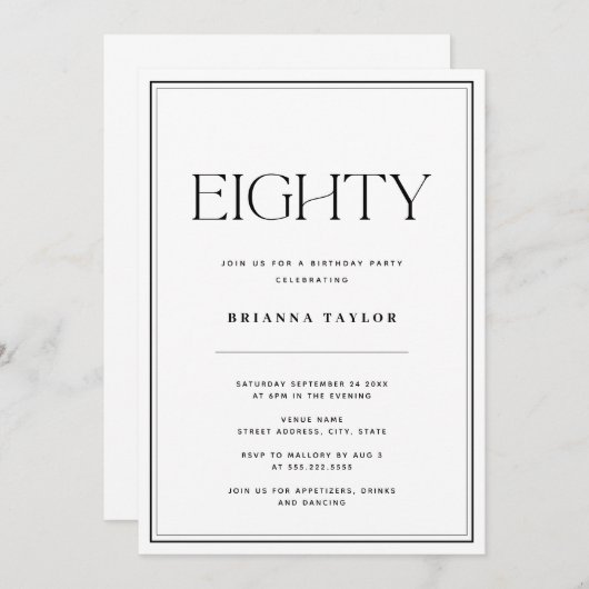80e verjaardag Zwart & Wit Kaart (Voorkant / Achterkant)