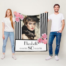 80e verjaardag zwart wit streept roze foto