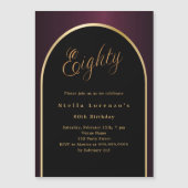 80e verjaardag zwarte Bourgondische gouden boog lu Magnetische Uitnodiging (Voorkant)